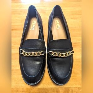 Extra Wide Width Chunky Black Loafers with Gold Chain | Size 10.5 | Penningtons